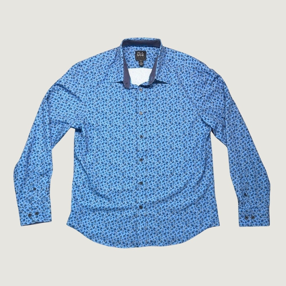Jos. A. Bank Traveler Slim Fit MNS LRG Dress Longsleeve Shirt Blue Floral Print